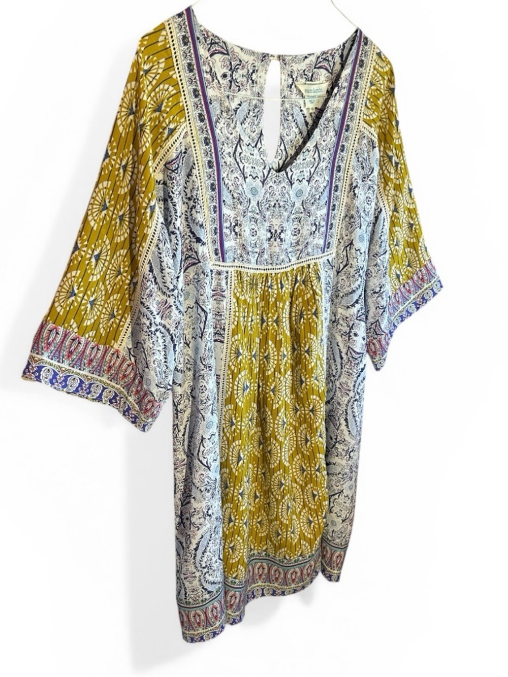 Sundance Terraza Dress in Blue and Gold Floral Print 3/4 Sleeves Medium - Picture 4 of 11